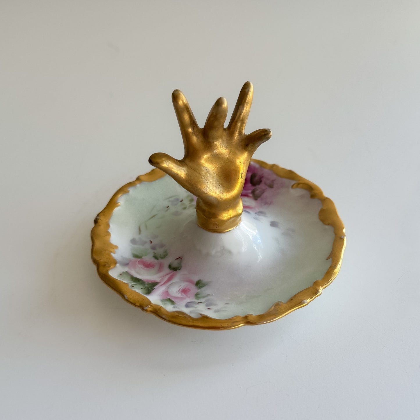 Rare Vintage Porcelain Gold Dilt Floral Hand Limoges Ring Dish