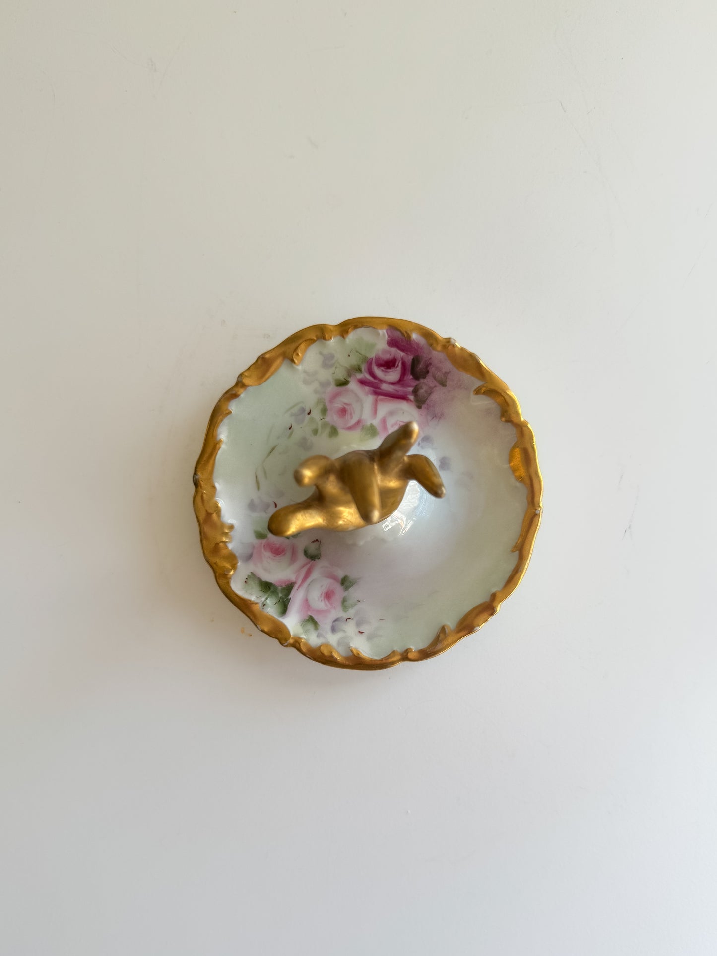 Rare Vintage Porcelain Gold Dilt Floral Hand Limoges Ring Dish