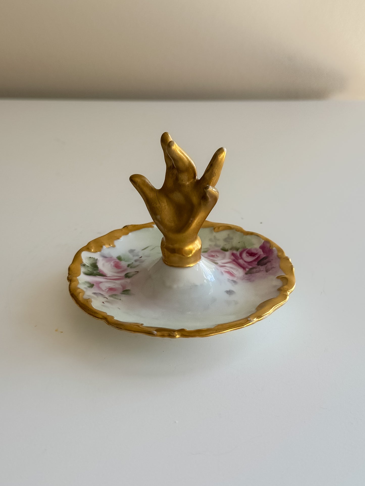 Rare Vintage Porcelain Gold Dilt Floral Hand Limoges Ring Dish