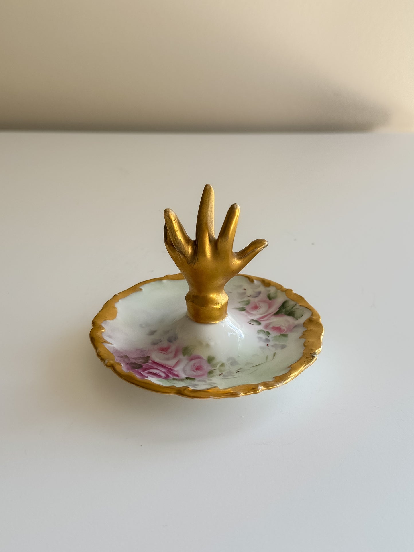 Rare Vintage Porcelain Gold Dilt Floral Hand Limoges Ring Dish