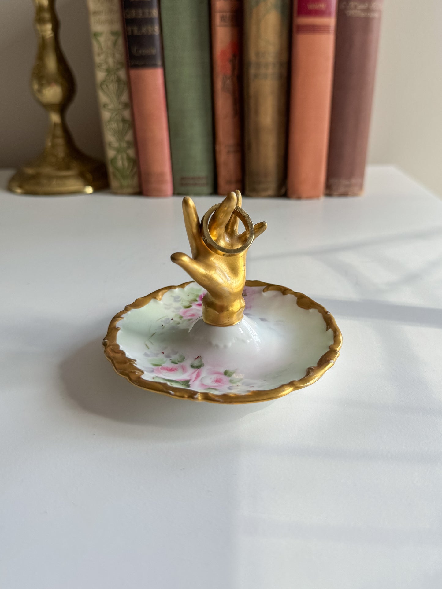 Rare Vintage Porcelain Gold Dilt Floral Hand Limoges Ring Dish