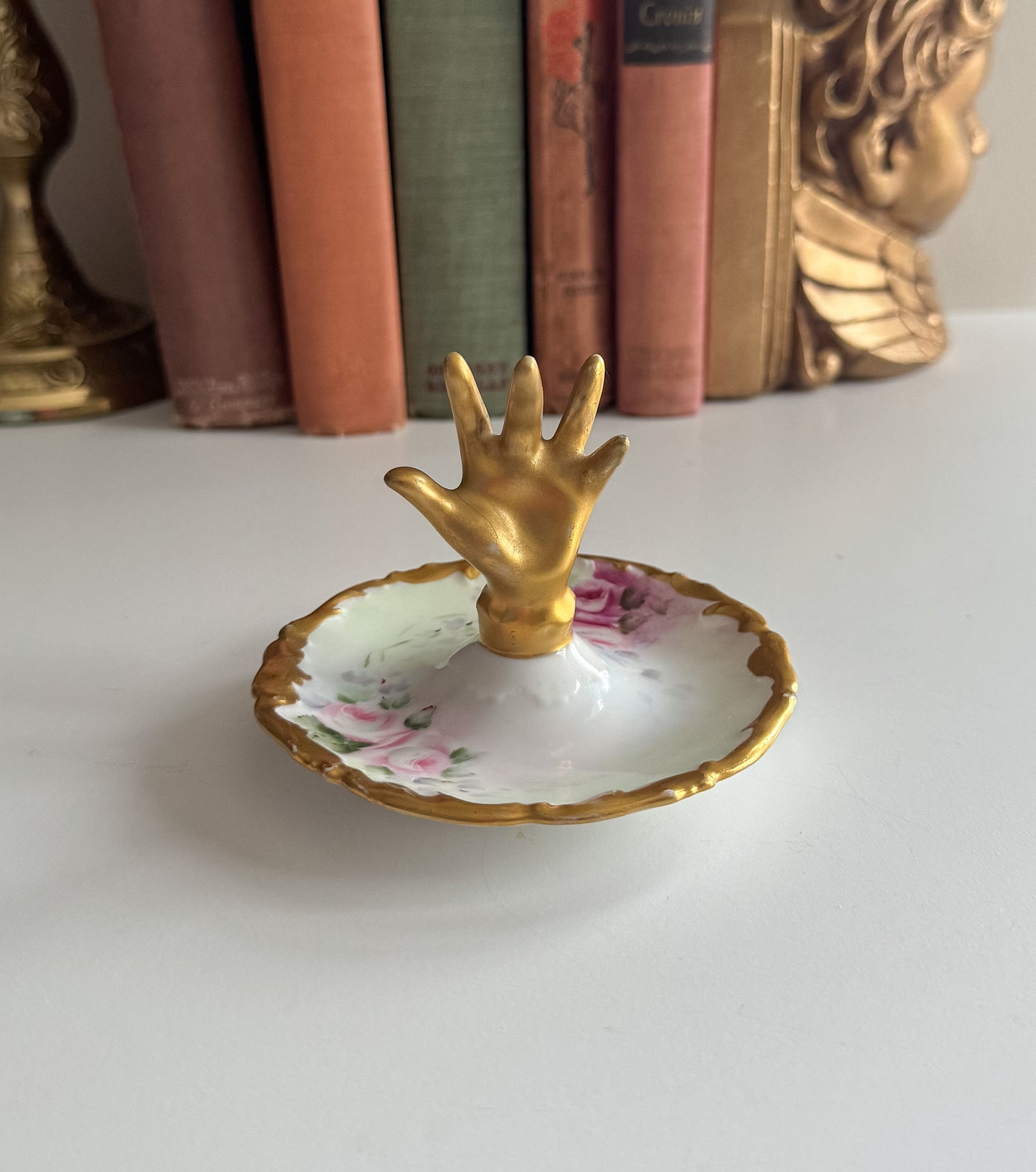 Rare Vintage Porcelain Gold Dilt Floral Hand Limoges Ring Dish