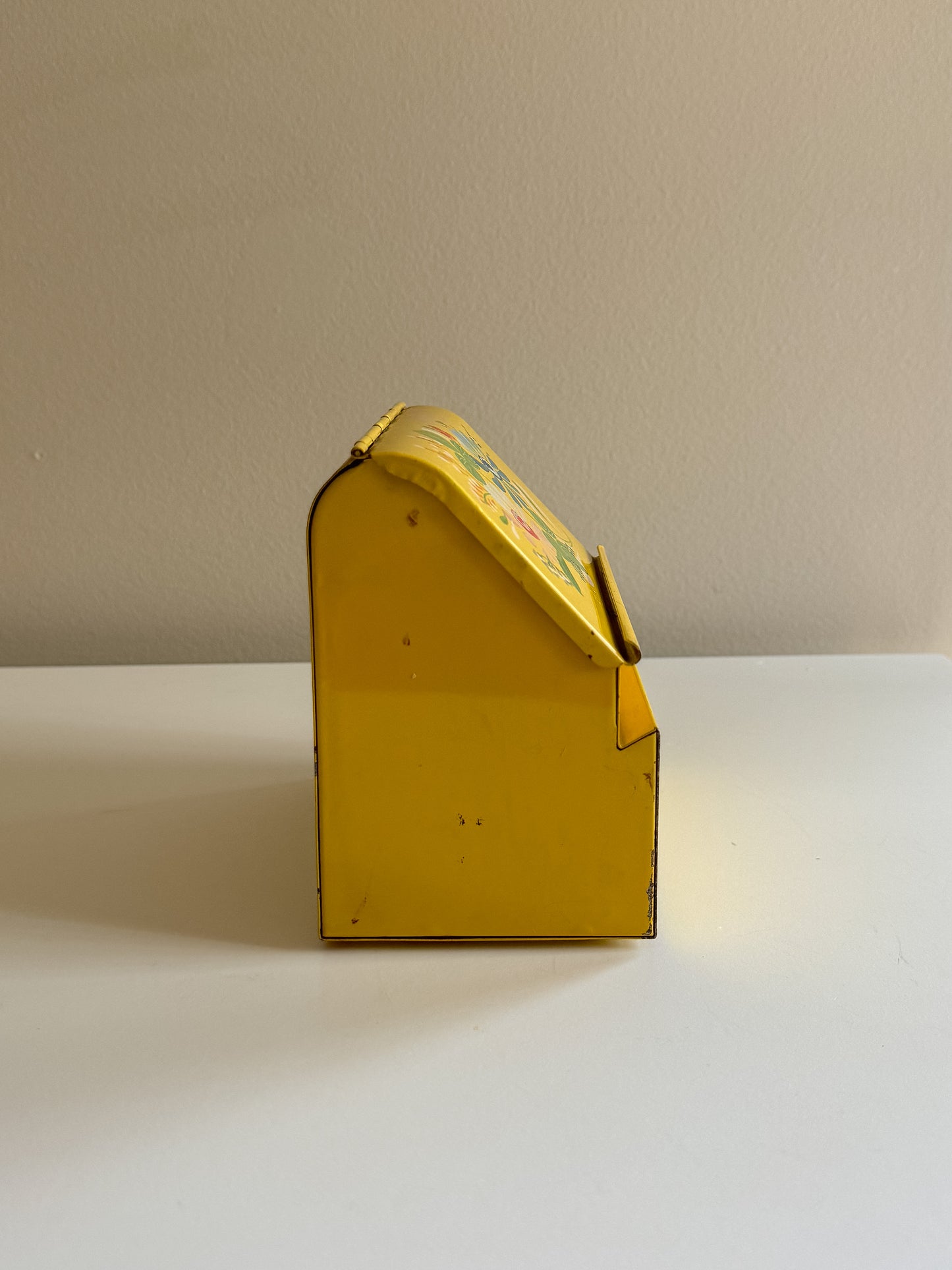 Vintage 1950's Ransburg Yellow Hand Painted Flowers Metal Recipe Box
