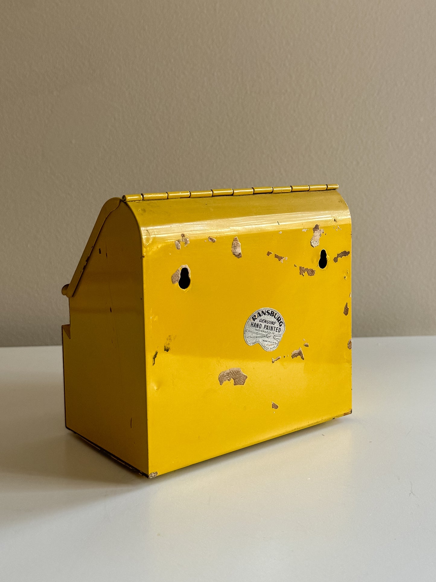Vintage 1950's Ransburg Yellow Hand Painted Flowers Metal Recipe Box