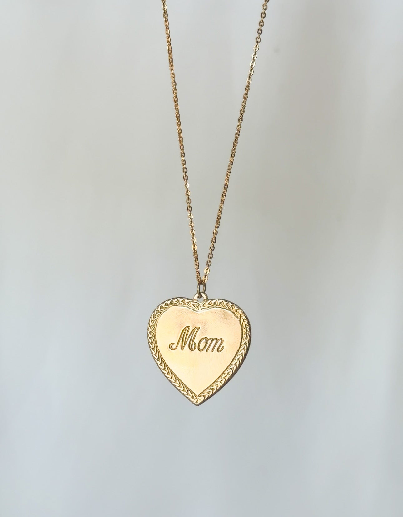Vintage Brass "Mom" Heart Pendant Necklace