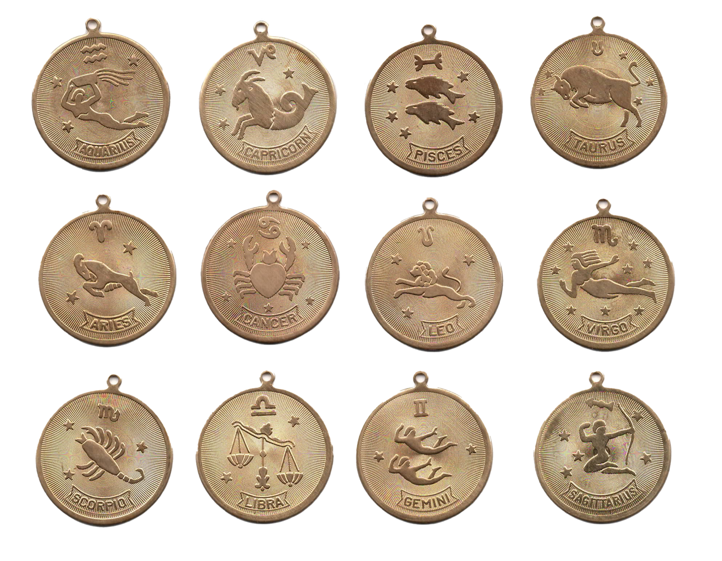 Vintage Brass Zodiac Disk Necklace