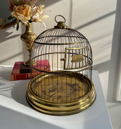 Antique 1900s Victorian Vintage Solid Brass Round Dome Hanging Bird Cage