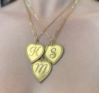 Vintage Initial Heart Charm Necklace