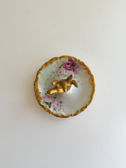 Rare Vintage Porcelain Gold Dilt Floral Hand Limoges Ring Dish