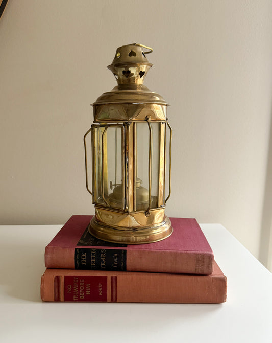 Vintage Brass & Glass Hanging Oil Lantern