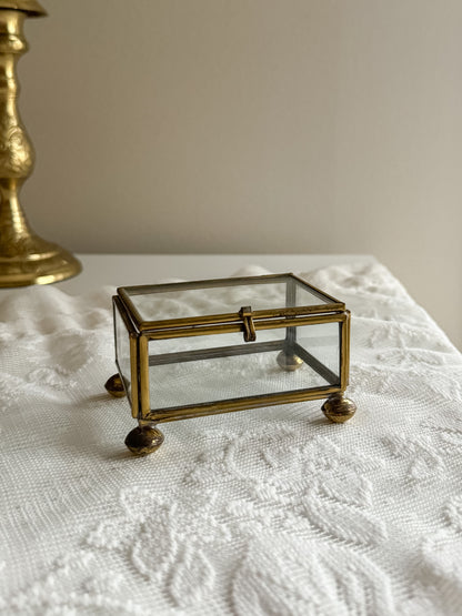 Vintage Small Brass and Glass Footed Ormolu Box