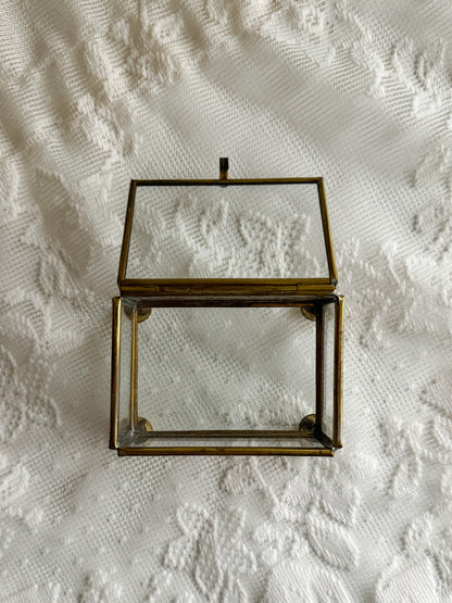 Vintage Small Brass and Glass Footed Ormolu Box