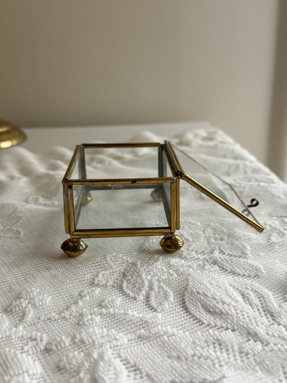 Vintage Small Brass and Glass Footed Ormolu Box