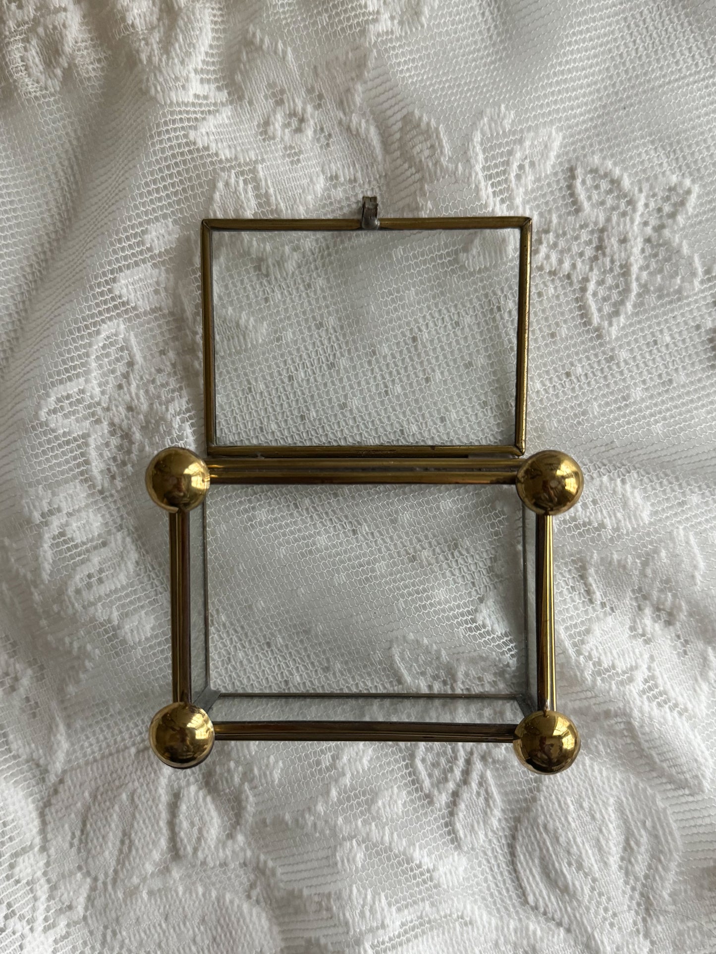 Vintage Small Brass and Glass Footed Ormolu Box