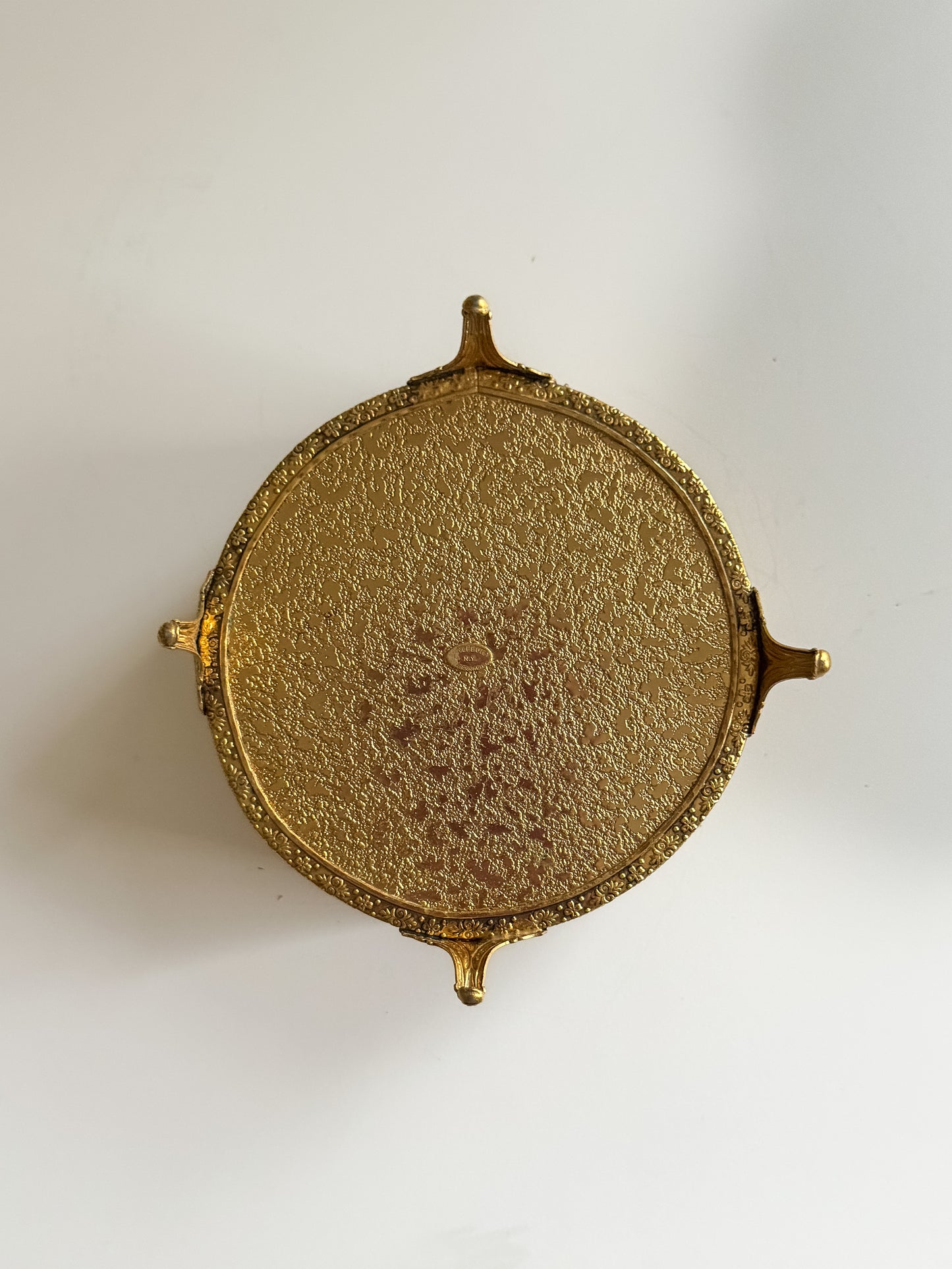 Vintage Hollywood Regency Gold Plated Ormolu Jewelry Casket Round