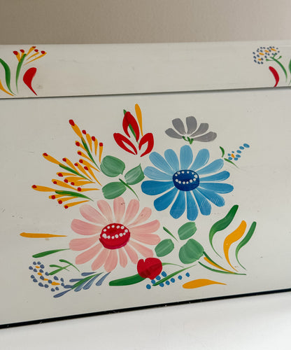 Vintage 1950s Ransburg White Handpainted Floral Tin Metal Wax Paper Paper Towel Holder