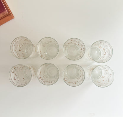 Vintage Mid Century Modern Libbey Frosted Gold Lotus Tumbler Glasses Set of 8