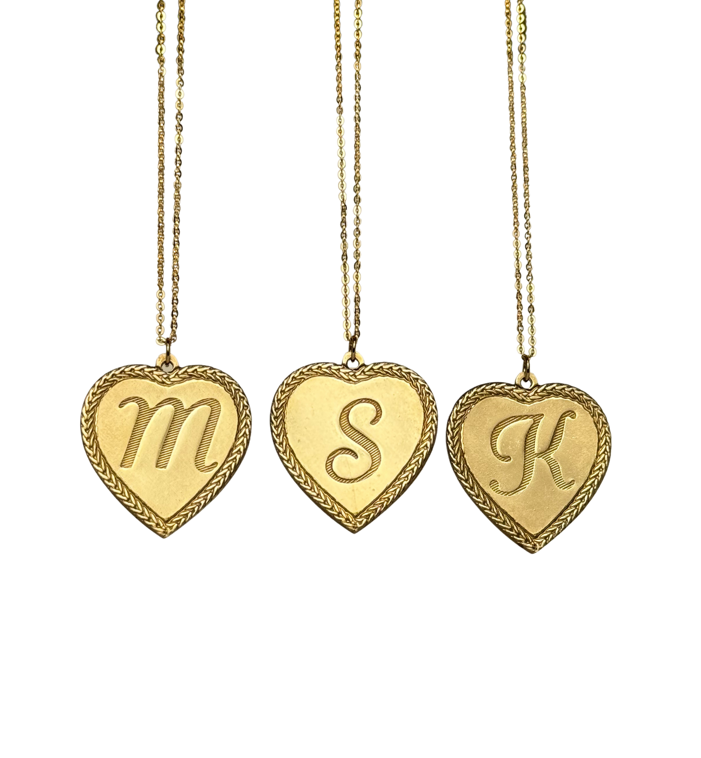 Vintage Initial Heart Charm Necklace