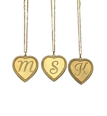 Vintage Initial Heart Charm Necklace