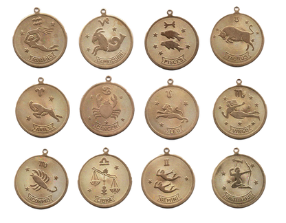 Vintage Brass Zodiac Disk Necklace
